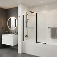 PLANETE BAIN - Pare-baignoire fixe avec volet pivotant design 120 x 140 cm aluminium noir mat verre 6 mm anticalcaire - vignette