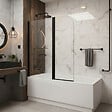 PLANETE BAIN - Pare-baignoire fixe avec volet pivotant design 120 x 140 cm aluminium noir mat verre 6 mm anticalcaire - vignette