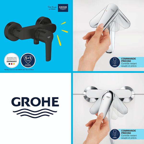 GROHE - Mitigeur douche mécanique Start avec ensemble de douche 2 jets noir mat - large