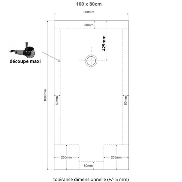 PLANETE BAIN - Receveur de douche à poser blanc 80x160 grande taille - large