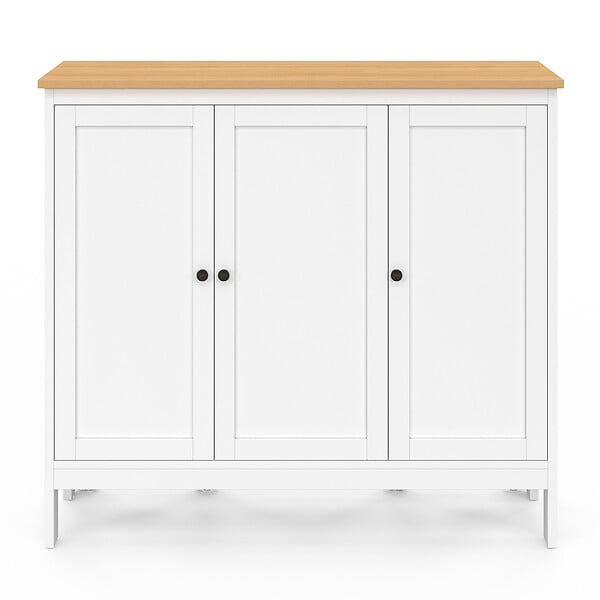 ID MARKET - Ensemble table de bar îlot Achille et 2 tabourets bois blanc plateau façon hêtre - large