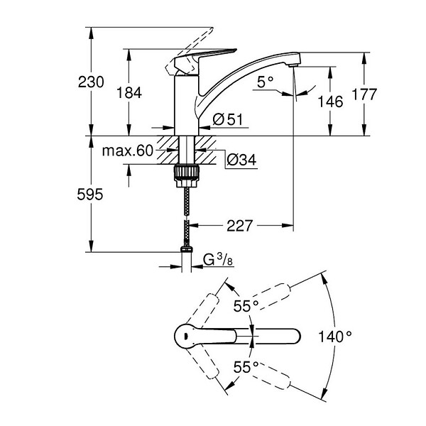 GROHE - Robinet de cuisine bec bas Start 2021 chromé + microfibre - large