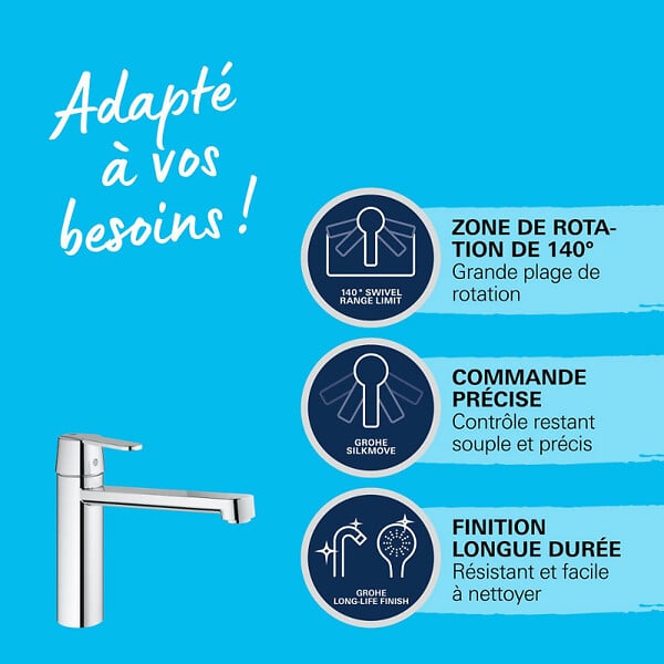 GROHE - Robinet de cuisine Get chromé + nettoyant Grohclean - large