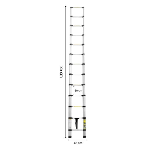 SECURY-T - Echelle télescopique aluminium 13 marches H3,8 m avec barre stabilisatrice - large