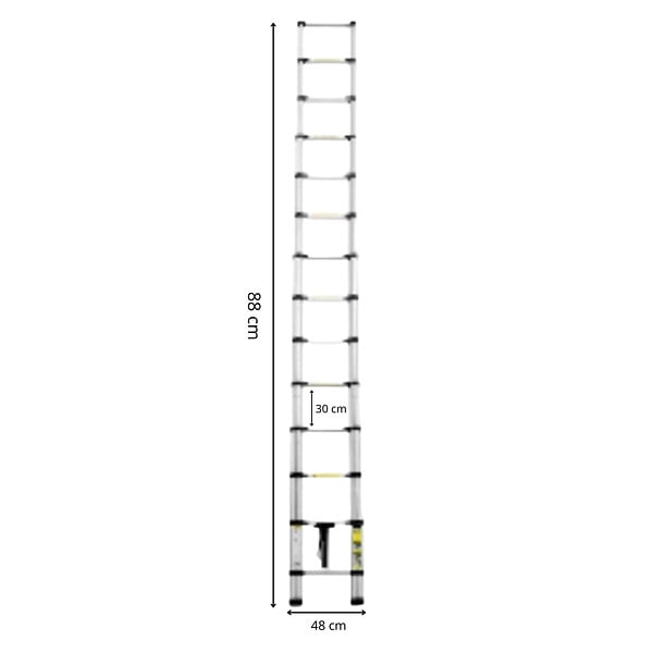 SECURY-T - Echelle télescopique aluminium 14 marches H 4,1m avec barre stabilisatrice - large