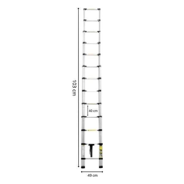 SECURY-T - Echelle télescopique aluminium 13 marches H 5,2 m avec barre stabilisatrice - large