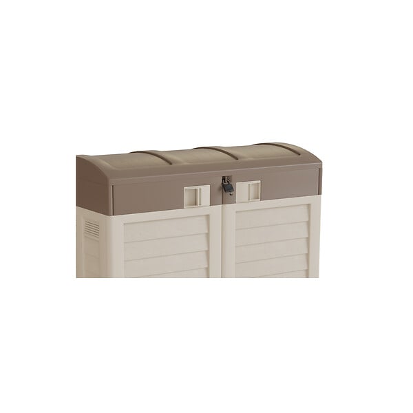 INTEC - Rangement Poubelle 1500L - Cache Poubelle de Tri Polypropylène Ecru Taupe - Coffre de jardin Verrouillable par Cadenas - large
