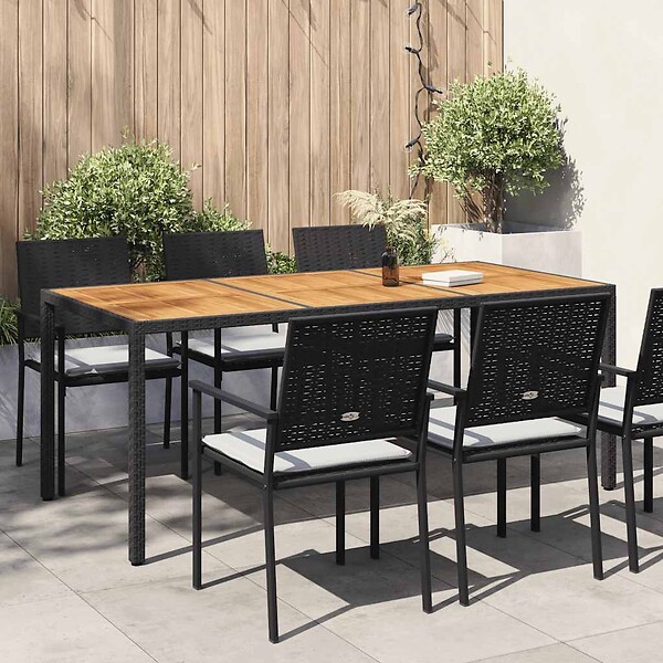 VIDAXL - vidaXL Table de jardin 190x90x75 cm Résine tressée et bois acacia Noir - large