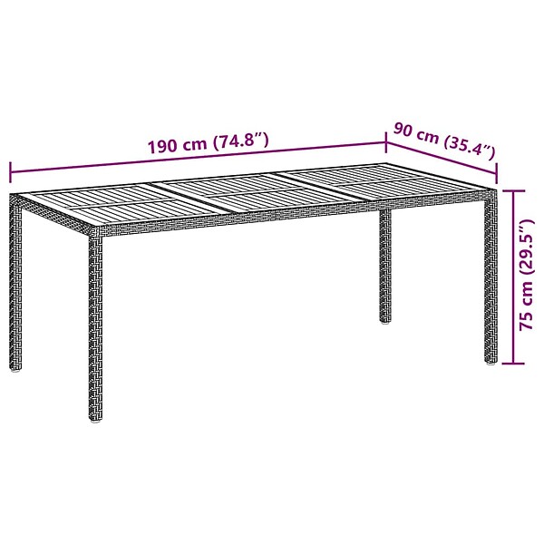 VIDAXL - vidaXL Table de jardin 190x90x75 cm Résine tressée et bois acacia Noir - large