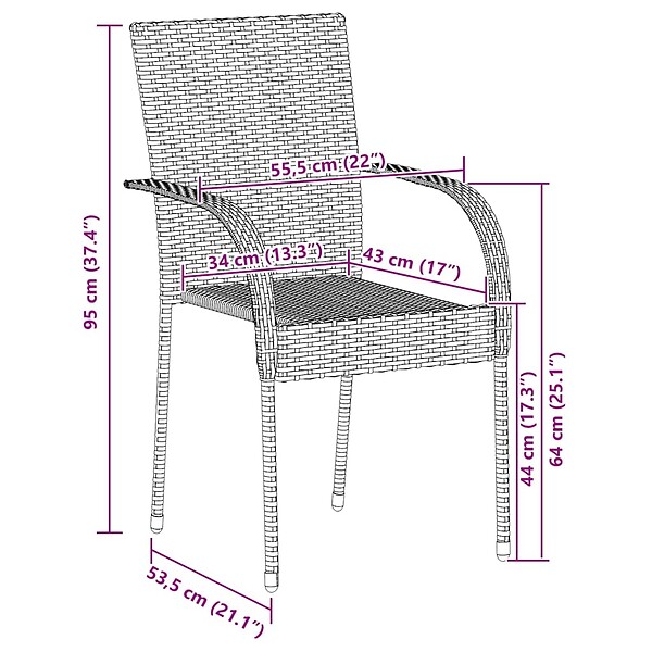 VIDAXL - vidaXL Chaises empilables d'extérieur lot de 4 Gris Résine tressée - large