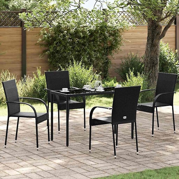 VIDAXL - vidaXL Chaises empilables d'extérieur lot de 4 Résine tressée Noir - large