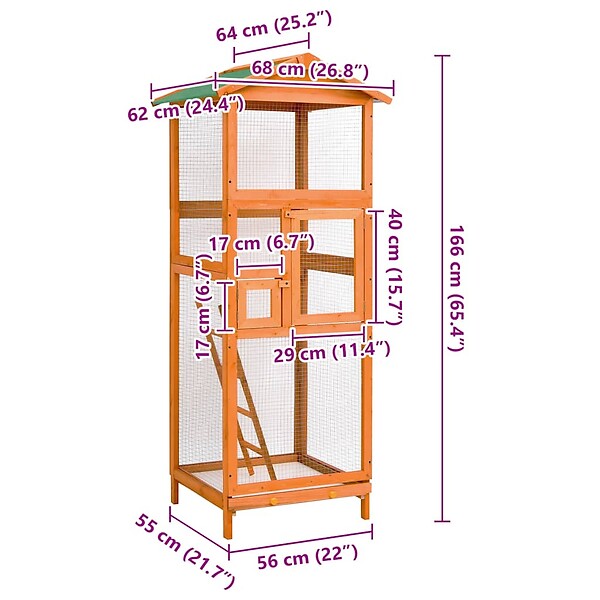 VIDAXL - vidaXL Cage à oiseaux 68x62x166 cm bois de sapin massif - large