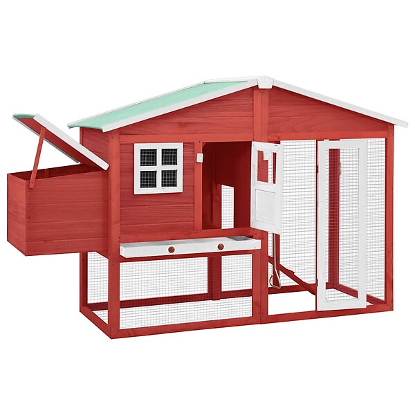 VIDAXL - vidaXL Poulailler avec nichoir Rouge et blanc Bois de sapin massif - large