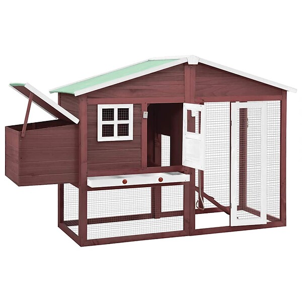 VIDAXL - vidaXL Poulailler avec nichoir Moka et blanc Bois de sapin massif - large