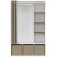 ID MARKET - Dressing penderie DIANE 105 x 45 x 167 cm blanc avec étagères + boites de rangement + rideau taupe - vignette