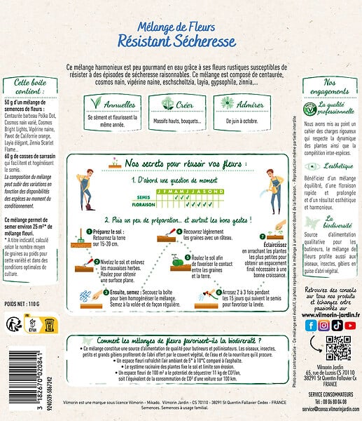 VILMORIN - Mélange de fleurs résistant sécheresse - Multicolore - 25m² - large
