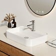 EMKE - EMKE Vasque à Poser en céramique 60×40×11cm, Lavabo rectangulaire avec robinet trou prépercé, Lavabo à poser blanc brillant - vignette