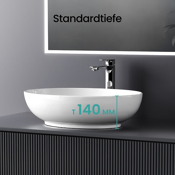 EMKE - EMKE Vasque à Poser Ovale 520 x 395 x 130 mm, Lavabo de Salle de Bain en Céramique, Montage sur Comptoir, Blanc Brillant - large