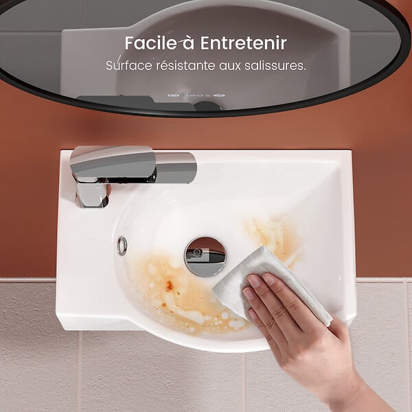 EMKE - EMKE Lavabo Mural de Salle de Bain 405 x 280 x 140 mm, Vasque Rectangulaire en Céramique, Trou pour Robinet à Gauche, Blanc Brillant - large