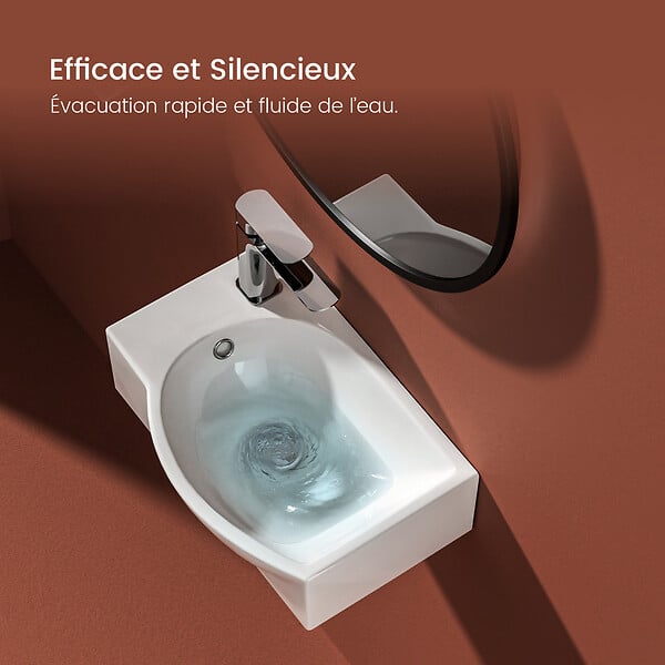 EMKE - EMKE Lavabo Mural de Salle de Bain 405 x 280 x 140 mm, Vasque Rectangulaire en Céramique, Trou pour Robinet à Gauche, Blanc Brillant - large