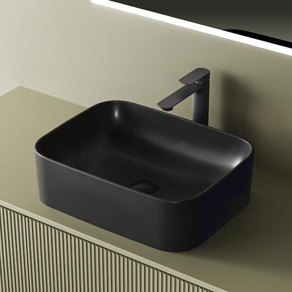 EMKE - EMKE Vasque à Poser 505 x 380 x 150 mm, Lavabo Rectangulaire en Céramique pour Salle de Bain, Coins Arrondis R, Gris Foncé Mat - large