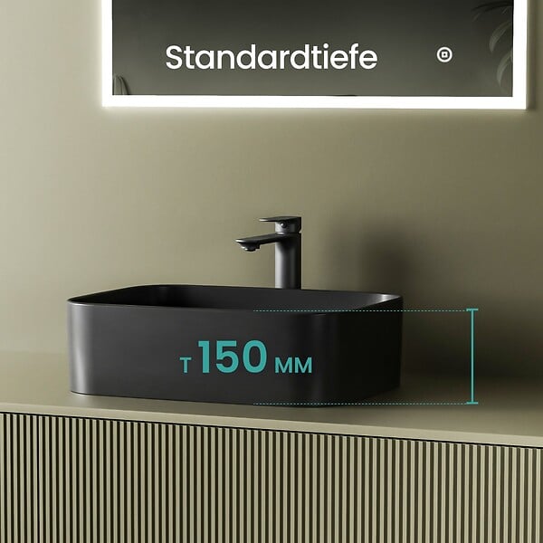 EMKE - EMKE Vasque à Poser 505 x 380 x 150 mm, Lavabo Rectangulaire en Céramique pour Salle de Bain, Coins Arrondis R, Gris Foncé Mat - large
