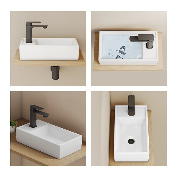 EMKE - EMKE Vasque à poser céramique 41×22×10cm, Lavabo salle de bain rectangulaire, Lavabo en céramique blanc brillant - large
