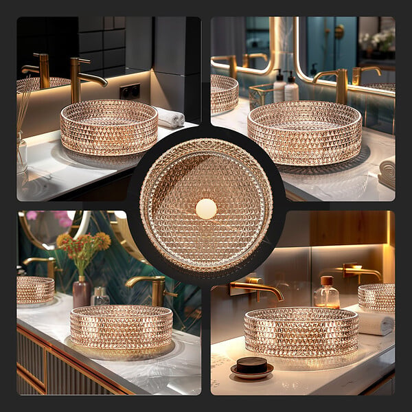 EMKE - EMKE Vasque à Poser Ronde, 360 x 360 x 112 mm, Lavabo en Verre Or rose, Design Montage sur Comptoir - large