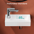 EMKE - EMKE Vasque à Poser en céramique 36,5x18x9cm, Lavabo suspendu rectangulaire avec robinet trou prépercé, blanc brillant - vignette