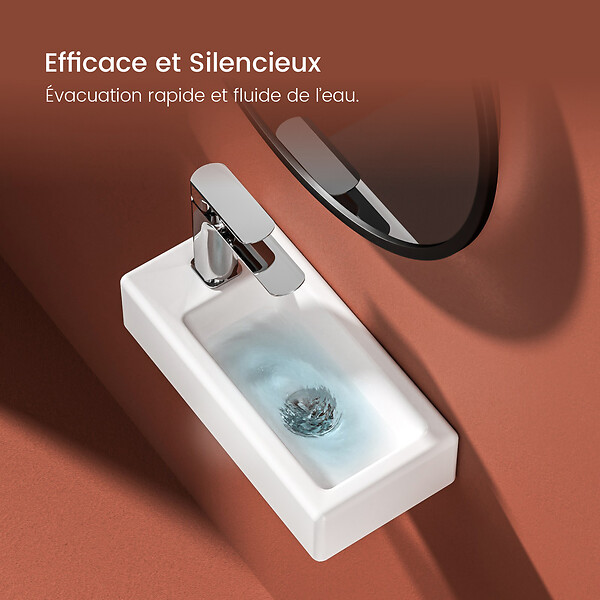 EMKE - EMKE Vasque à Poser en céramique 36,5x18x9cm, Lavabo suspendu rectangulaire avec robinet trou prépercé, blanc brillant - large