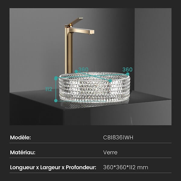 EMKE - EMKE Vasque à Poser Ronde, 360 x 360 x 112 mm, Lavabo en Verre Transparent, Design Montage sur Comptoir - large