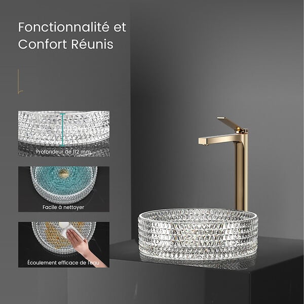 EMKE - EMKE Vasque à Poser Ronde, 360 x 360 x 112 mm, Lavabo en Verre Transparent, Design Montage sur Comptoir - large