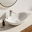 EMKE - EMKE Vasque à Poser en céramique 61,5×36×15,5cm, Lavabo salle de bain Ovale, Lavabo à poser blanc brillant - vignette