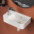 EMKE - EMKE Lavabo Mural de Salle de Bain 450 x 265 x 155 mm, Vasque Rectangulaire en Céramique, Trou pour Robinet à Gauche, Blanc Brillant - vignette