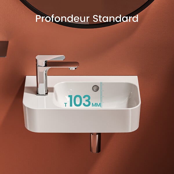 EMKE - EMKE Lavabo Mural de Salle de Bain 450 x 265 x 155 mm, Vasque Rectangulaire en Céramique, Trou pour Robinet à Gauche, Blanc Brillant - large