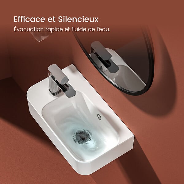 EMKE - EMKE Lavabo Mural de Salle de Bain 450 x 265 x 155 mm, Vasque Rectangulaire en Céramique, Trou pour Robinet à Gauche, Blanc Brillant - large