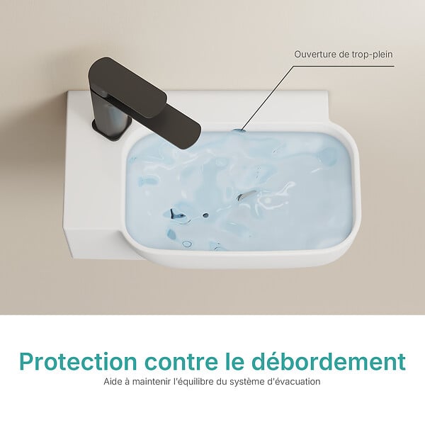 EMKE - EMKE Lavabo Mural de Salle de Bain 400 x 250 x 140 mm, Vasque Rectangulaire en Céramique, Trou pour Robinet à Gauche, Blanc Brillant - large