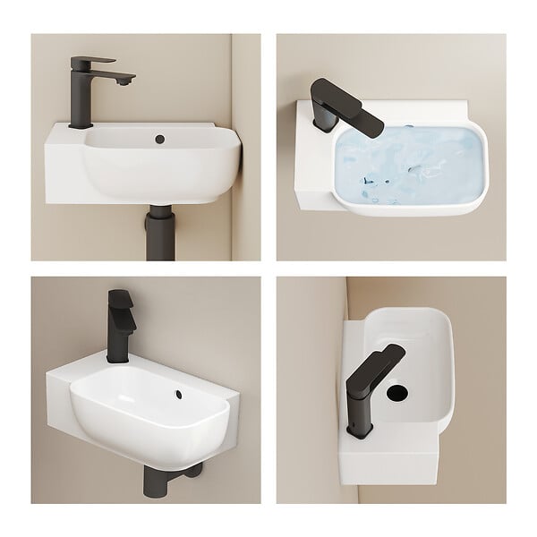 EMKE - EMKE Lavabo Mural de Salle de Bain 400 x 250 x 140 mm, Vasque Rectangulaire en Céramique, Trou pour Robinet à Gauche, Blanc Brillant - large