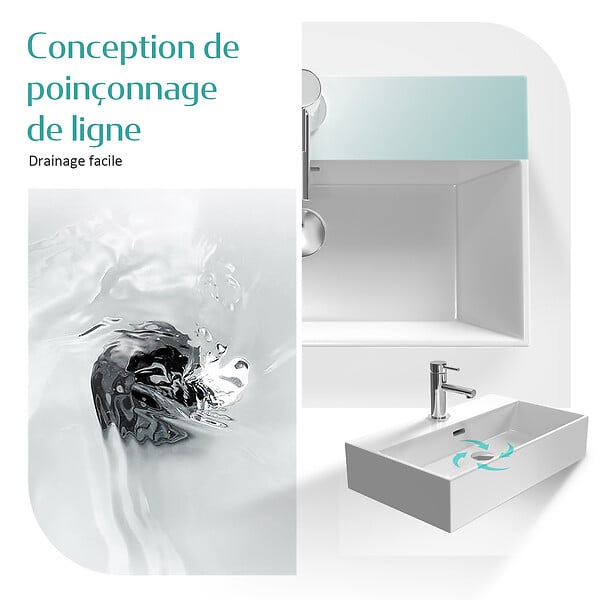 EMKE - EMKE Vasque à Poser en céramique 51,5×36×13cm, Lavabo rectangulaire avec robinet trou prépercé, Lavabo à poser blanc brillant - large