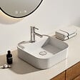 EMKE - EMKE Vasque à Poser en céramique 40×40×11cm, Lavabo Carré avec robinet trou prépercé, Lavabo à poser blanc brillant - vignette