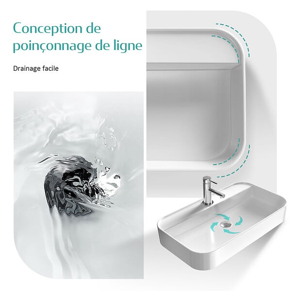 EMKE - EMKE Vasque à Poser en céramique 40×40×11cm, Lavabo Carré avec robinet trou prépercé, Lavabo à poser blanc brillant - large