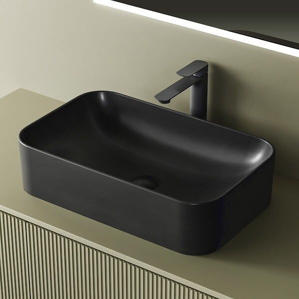 EMKE - EMKE Vasque à Poser 610 x 380 x 150 mm, Lavabo Rectangulaire en Céramique pour Salle de Bain, Coins Arrondis R, Gris Foncé Mat - large