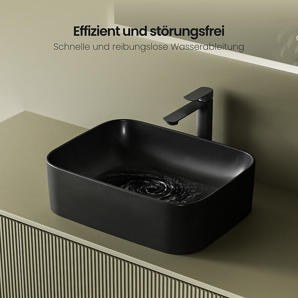 EMKE - EMKE Vasque à Poser 610 x 380 x 150 mm, Lavabo Rectangulaire en Céramique pour Salle de Bain, Coins Arrondis R, Gris Foncé Mat - large