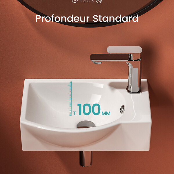 EMKE - EMKE Lavabo Mural de Salle de Bain 405 x 280 x 140 mm, Vasque Rectangulaire en Céramique, Trou pour Robinet à Droit, Blanc Brillant - large