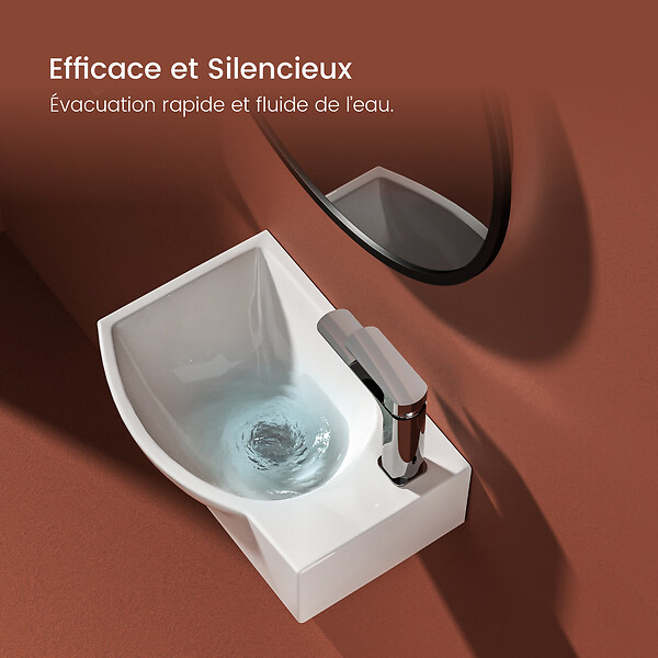 EMKE - EMKE Lavabo Mural de Salle de Bain 405 x 280 x 140 mm, Vasque Rectangulaire en Céramique, Trou pour Robinet à Droit, Blanc Brillant - large