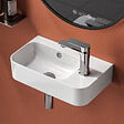 EMKE - EMKE Lavabo Mural de Salle de Bain 450 x 265 x 155 mm, Vasque Rectangulaire en Céramique, Trou pour Robinet à Droite, Blanc Brillant - vignette