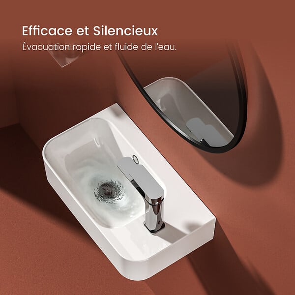 EMKE - EMKE Lavabo Mural de Salle de Bain 450 x 265 x 155 mm, Vasque Rectangulaire en Céramique, Trou pour Robinet à Droite, Blanc Brillant - large