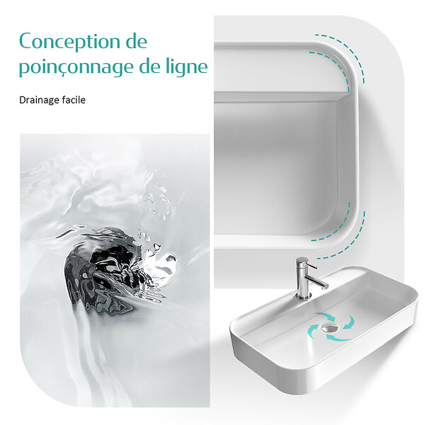 EMKE - EMKE Vasque à Poser en céramique 50×40×11cm, Lavabo rectangulaire avec robinet trou prépercé, Lavabo à poser blanc brillant - large