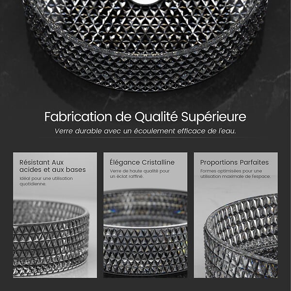 EMKE - EMKE Vasque à Poser Ronde, 360 x 360 x 112 mm, Lavabo en Verre Noir, Design Montage sur Comptoir - large