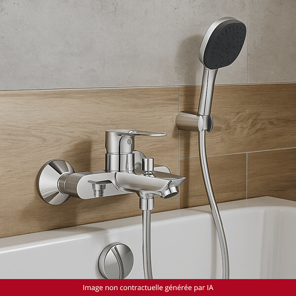 GROHE - Pack mitigeur mécanique Start Loop + Douchette 2 jets Vitalio Comfort 110 + Flexible1750 mm et support - large